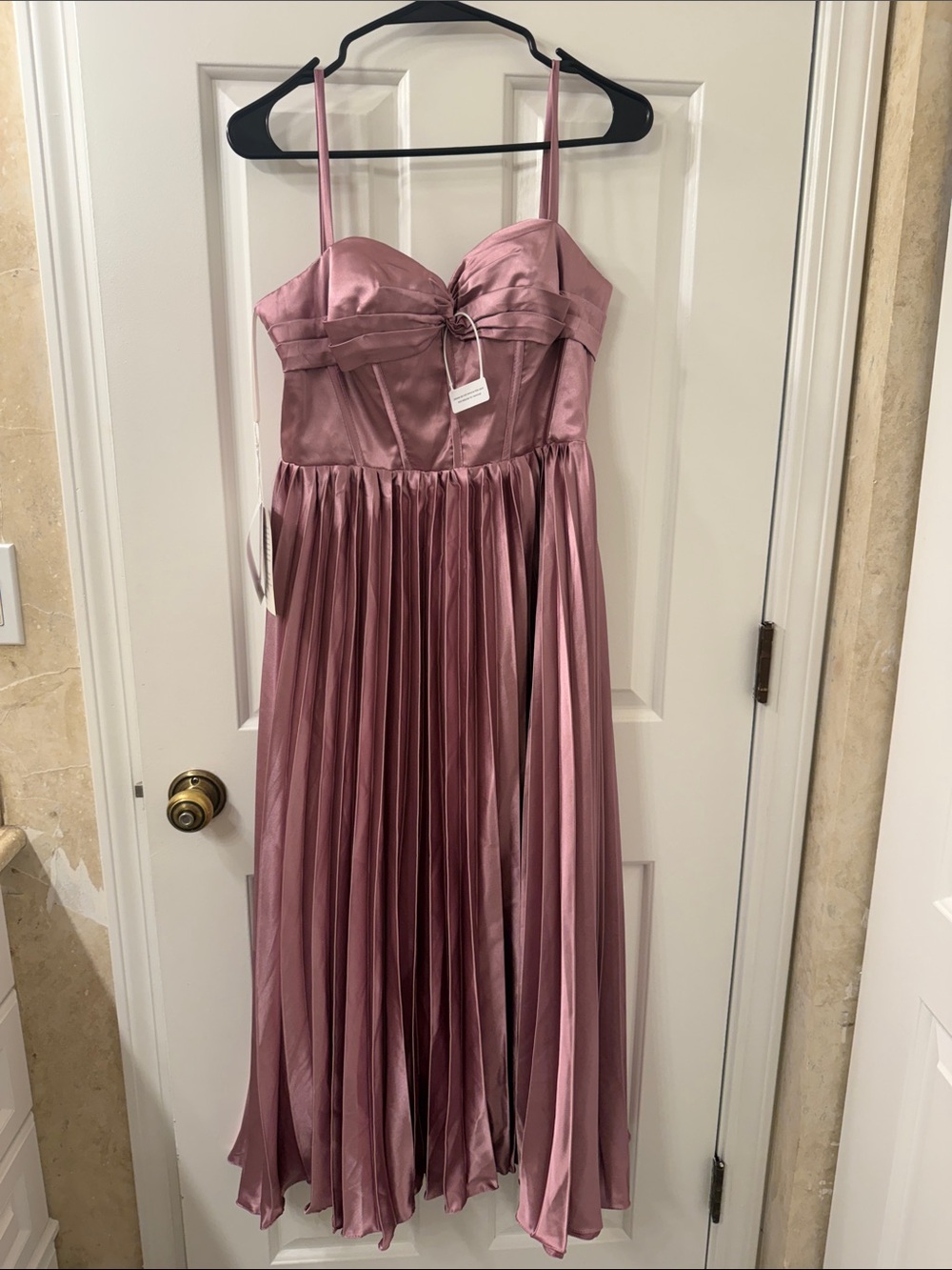 Elegant Rose Satin Midi Dress with Spaghetti Straps